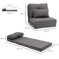 HOMCOM Poltrona de chão Colchão dobrável Esteira para dormir, design 2 em 1, almofada removível, 60 x 80 x 56 cm, Cinza escuro(m-3)