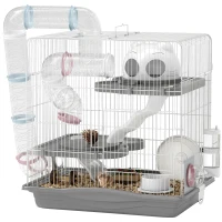 PawHut Cage hamster, cage rongeur à 3 niveaux, roue d'exercice, tunnel, gamelle, niche et rampe d'accès, 45 x 30 x 45 cm, gris(m-12)