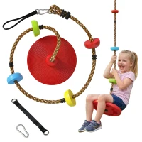 AIYAPLAY Corde d'escalade Balancoire 1,9 m, Balançoire Disque pour Enfants avec Plateforme, Sangle et Mousqueton, Rouge(m-12)