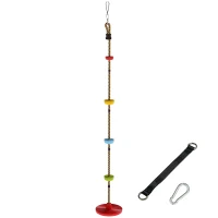 AIYAPLAY Corde d'escalade Balancoire 1,9 m, Balançoire Disque pour Enfants avec Plateforme, Sangle et Mousqueton, Rouge(m-1)