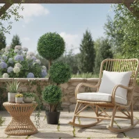 HOMCOM Kunstplant Buxusbol drievoudig, kunstplant met houten stam in pot, 30 x 30 x 100 cm, Groen(m-7)