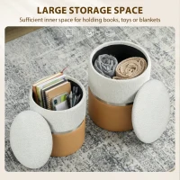 HOMCOM Nesting Round Ottoman with Storage Set of 2 - Cream/Brown(m-5)