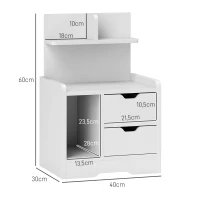 HOMCOM Criado-mudo com 2 gavetas, prateleira aberta, 40x30x60 cm, Branco(m-3)