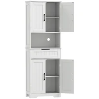 HOMCOM Buffet cuisine, armoire de cuisine avec 4 portes, tiroir, compartiment ouvert et étagères réglables, 60x30x172cm, blanc(m-1)