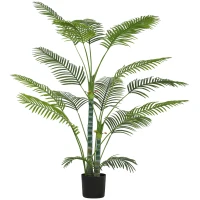 HOMCOM Palmeira Artificial com 16 folhas de plástico, planta artificial resistente a UV com vaso de plástico, para interior e exterior, verde(m-1)