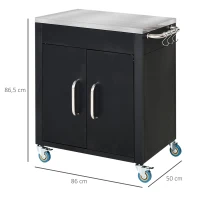 HOMCOM Carrinho de cozinha com rodas, carrinho de serviço com armário, ganchos e pegas em aço inox, auxiliar de cozinha, mesa de BBQ em aço inox, 86 x 50 x 86,5 cm Preto(m-3)