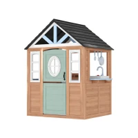 AIYAPLAY Wooden Playhouse for Kids, Wendy House with Pet Door, Play Kitchen, Half Door and Windows for Indoor Outdoor, Ages 2+(m-13)