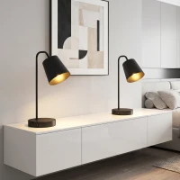 HOMCOM Set van 2 Moderne Tafellampen met USB-A- & USB-C-poort – Voor Slaapkamer, Woonkamer & Kantoor, Zwart(m-7)