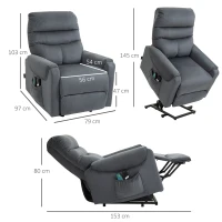 HOMCOM Poltrona de TV com Função de Elevação Elétrica, Poltrona de Massagem com Função de Deitar e Aquecimento, Poltrona Relax Ajustável com Controle Remoto e Bolso Lateral, Tecido de Poliéster Cinza Escuro(m-3)