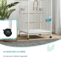 PawHut Colivie pentru Păsări cu Roți cu Hrănitoare Perchii Leagăn și Tăviță Detașabilă 48x46x78 cm Alb(m-4)