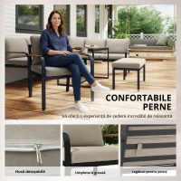 Outsunny Set mobilier grădină 7 piese Colțar modular exterior cu masă WPC și pouf bej și gri(m-6)