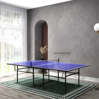 SPORTNOW Masă de Tenis de Masă Pliabilă pentru Interior cu Roți Pivotante, Plasă, Palete și Mingi, Albastră(m-4)