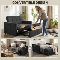 HOMCOM Loveseat Sofa Bed, Convertible Bed Settee with 2 Pillows, Side Pockets, Black(m-4)
