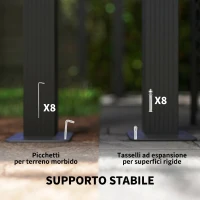 Outsunny Pergola Gazebo 4x3 m con 8 Fori di Drenaggio, in Alluminio, Metallo e Poliestere, Grigio Scuro(m-6)