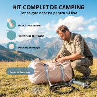 Outsunny Cort gonflabil 5–8 persoane, montare rapidă, 8000 mm impermeabil și rezistent la vânt cu pompă, racord pentru sobă, fereastră de acoperiș(m-4)