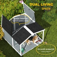PawHut Cușcă pentru câini rezistentă la intemperii, cușcă înălțată din lemn cu acoperiș din asfalt, terasă, pentru câini de talie medie 103x107x83,5cm Gri(m-6)
