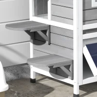 PawHut Casa de pisici din lemn cu 2 etaje rezistentă la iarnă și impermeabilă, cu acoperiș asfaltat, capac cu clapetă, scară, cuib de pisici, adăpost pentru exterior interior, grădină, balcon 78 x 55,5 x 91 cm Gri(m-14)
