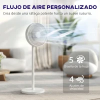 HOMCOM Ventilador de Pie con Control Remoto Altura Ajustable 4 Velocidades Oscilación 80° Temporizador 10H Pantalla LED Blanco(m-4)