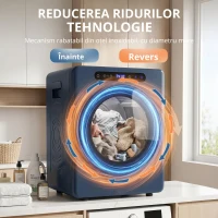 HOMCOM Uscător cu evacuare 5kg, 1000W uscător frontal compact independent cu tambur din oțel inoxidabil, timer, albastru(m-8)