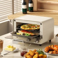 HOMCOM Mini Oven, Small Toaster Oven with Glass Door, Adjustable Temperature and Timer, Accessory Included, 750W, Cream White(m-9)
