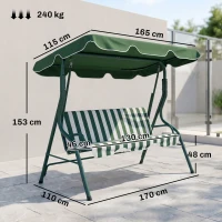 Outsunny 3-Sitzer Hollywoodschaukel Gartenliege Schaukelbank, wetterbeständig, 172 cm x 110 cm x 153 cm, Grün + Weiß(m-3)