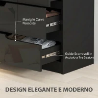 HOMCOM Cassettiera 4 Cassetti Moderna e Minimal in Legno, 60x40x85 cm, Nero Lucido(m-5)