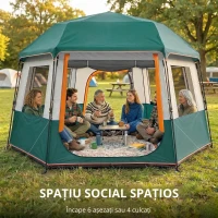 Outsunny Cort de camping pentru 4-6 persoane, stabil, impermeabil 3000mm, cort familial cu acoperire superioară detașabilă, protecție UV30+, verde(m-7)