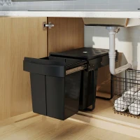 HOMCOM Pull Out Bin, Kitchen Under Sink Bin with 2 Removable Compartments, Smooth Glide, Black(m-9)