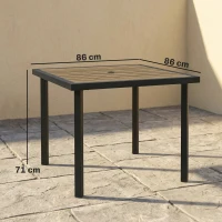 Outsunny Square Garden Dining Table with 5.4cm Parasol Hole, Slatted Top, Metal Frame, 86 x 86 x 71cm, Brown(m-3)