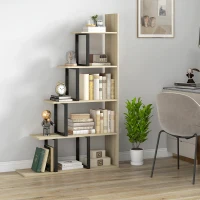 HOMCOM 5-Tier Bookcase, Wooden Ladder Bookshelf Display Stand, Oak(m-10)