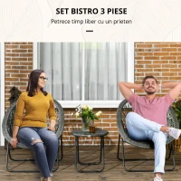Outsunny Salon de grădină exterior din răchită set masă și scaune exterioare pentru 2 persoane masă 2 scaune pliabile gri(m-6)