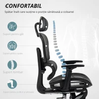 HOMCOM Scaun de birou, scaun de birou ergonomic din plasă cu brațe 3D, spătar inclinabil, 66x64x122 cm, negru(m-6)