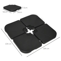 Outsunny Base per Ombrellone Set 4 Pezzi in HDPE Riempibile con Acqua o Sabbia, 104x104x7.5 cm, Nera(m-3)