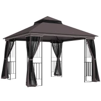 Outsunny tuinpaviljoen met dubbel dak paviljoen tuintent feesttent partytent met 4 x zijwanden metaal + polyester beige 3 x 3 x 2,7 m | Aosom(m-1)