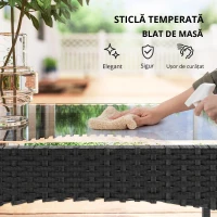 Outsunny Set Mobilier Grădină din Ratan Sintetic cu Canapea, Fotolii și Masă din Sticlă Securizată și Perne Negru și Crem(m-4)