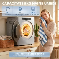 HOMCOM Uscător cu evacuare 5kg, uscător compact independent tip încărcare frontală 1000W cu tambur din oțel inoxidabil, timer, argintiu(m-5)