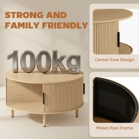 HOMCOM Coffee Table with Lift Top and Hidden Storage, Round Centre Table with Fluted Sliding Door, 80 cm, Natural Wood(m-6)