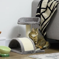PawHut Kratzbaum 46 cm Kleiner Katzenturm mit Höhle, Spielball, Sisal-Seil, erhöhter Plattform, Katzenkratzbaum, Kletterbaum, für Katzen bis zu 4 kg, Grau(m-10)