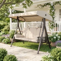 Outsunny Balancelle de Jardin 3 Places Grand Confort Toit Inclinaison réglable Coussins Plateaux rétractables 121x208x172cm beige(m-14)