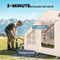 Outsunny Cort gonflabil 5–8 persoane, montare rapidă, 8000 mm impermeabil și rezistent la vânt cu pompă, racord pentru sobă, fereastră de acoperiș(m-8)