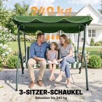 Outsunny 3-Sitzer Hollywoodschaukel Gartenliege Schaukelbank, wetterbeständig, 172 cm x 110 cm x 153 cm, Grün + Weiß(m-5)