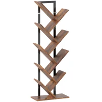 HOMCOM Bibliothèque Arbre à 9 Niveaux, Meuble de Rangement Industriel avec Cadre en Acier, 50x24x136cm, Brun Rustique(m-1)