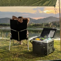 Outsunny 50L Camping Fridge, Portable Freezer Compressor Car Refrigerator with LED, Telescopic Handle, 12/24V DC 110-240V AC Electric Cool Box Down to -20℃ for Campervan RV Boat Travel Truck(m-2)