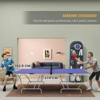 SPORTNOW Masa de Tenis de Masă pliabilă, inclusiv 2 rachete, 3 mingi, plasă, interior și exterior, cadru metalic, 274x152x76cm, Albastru(m-6)