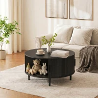 HOMCOM Coffee Table with Lift Top and Hidden Storage, Round Centre Table with Fluted Sliding Door, 80 cm, Black Wood Effect(m-8)