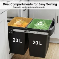 HOMCOM Pull Out Bin, Kitchen Under Sink Bin with 2 Removable Compartments, Smooth Glide, Black(m-5)