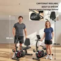 SPORTNOW Ergometru recumbent pentru acasă cu 8 trepte de rezistență reglabilă, frână magnetică, APP, senzor de puls, afișaj LCD, curele pentru picioare(m-5)
