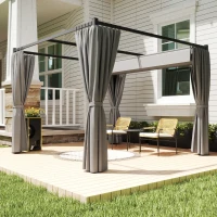 Outsunny Pergola 3 x 3 m Freistehend Terrassenüberdachung mit Schiebedach, 4 Seitenwände UV-beständig Hellgrau(m-10)