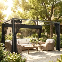 Outsunny Pérgola de Jardim 3x4 m com Teto Retrátil e 4 Laterais em Rede UPF30+ Pérgola para Exterior Terraço Cinzento(m-10)