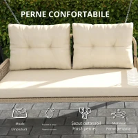 Outsunny Balansoar Hollywood 2 locuri din ratan, leagăn de grădină cu perne și lanțuri, până la 240 kg 115 x 66 x 44 cm Bej(m-4)